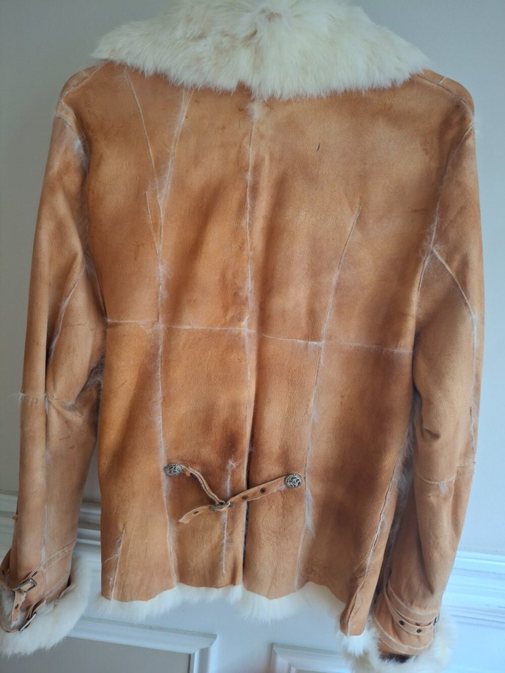 Rare Vintage Argentinian Suede Rabbit Fur Boho Embroidered Jacket size M - Picture 5 of 11